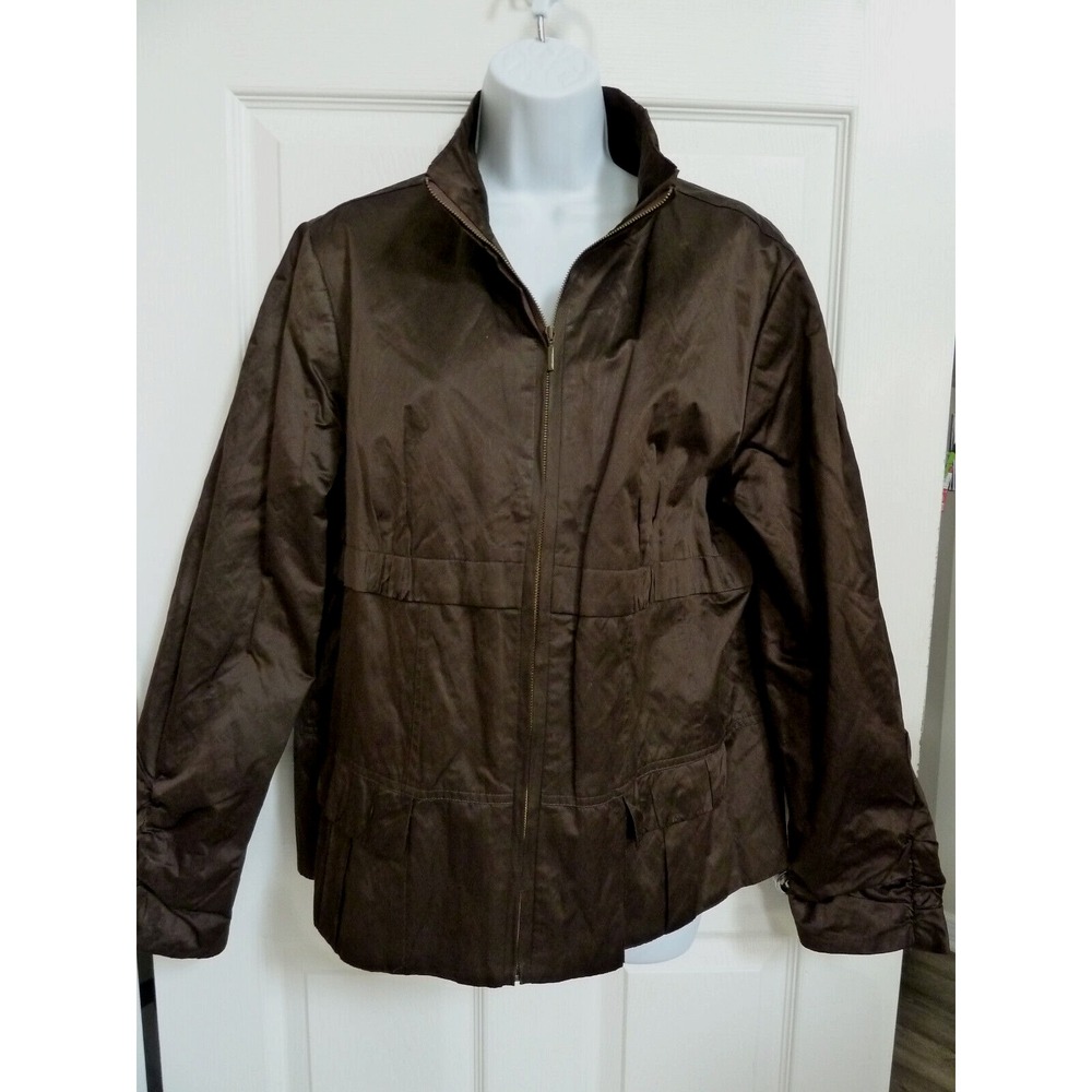 Chico's Brown Shiny Lightweight Bomber Jacket Size 3 XL 16 Zip Up Spring Coat